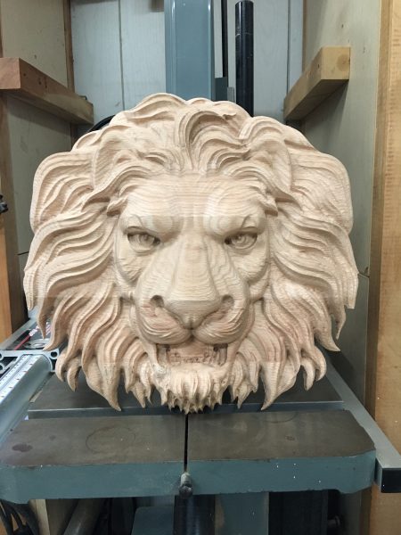 Gravure 3d TÊTE DE LION en chêne massif