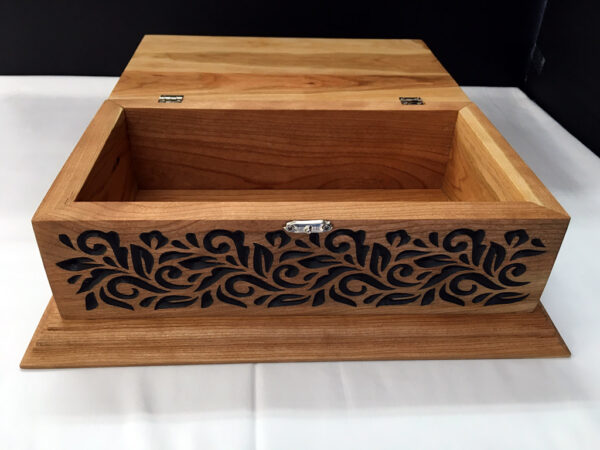 Boite décorative en cerisier incrusté d'arabesque floral -4