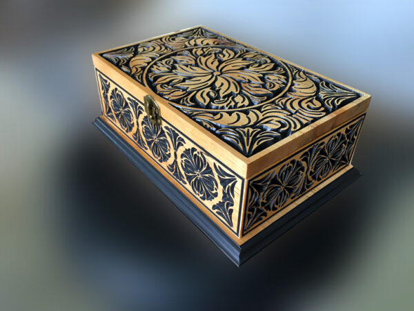Boite décorative en érable à sucre incrusté d'arabesque floral -4
