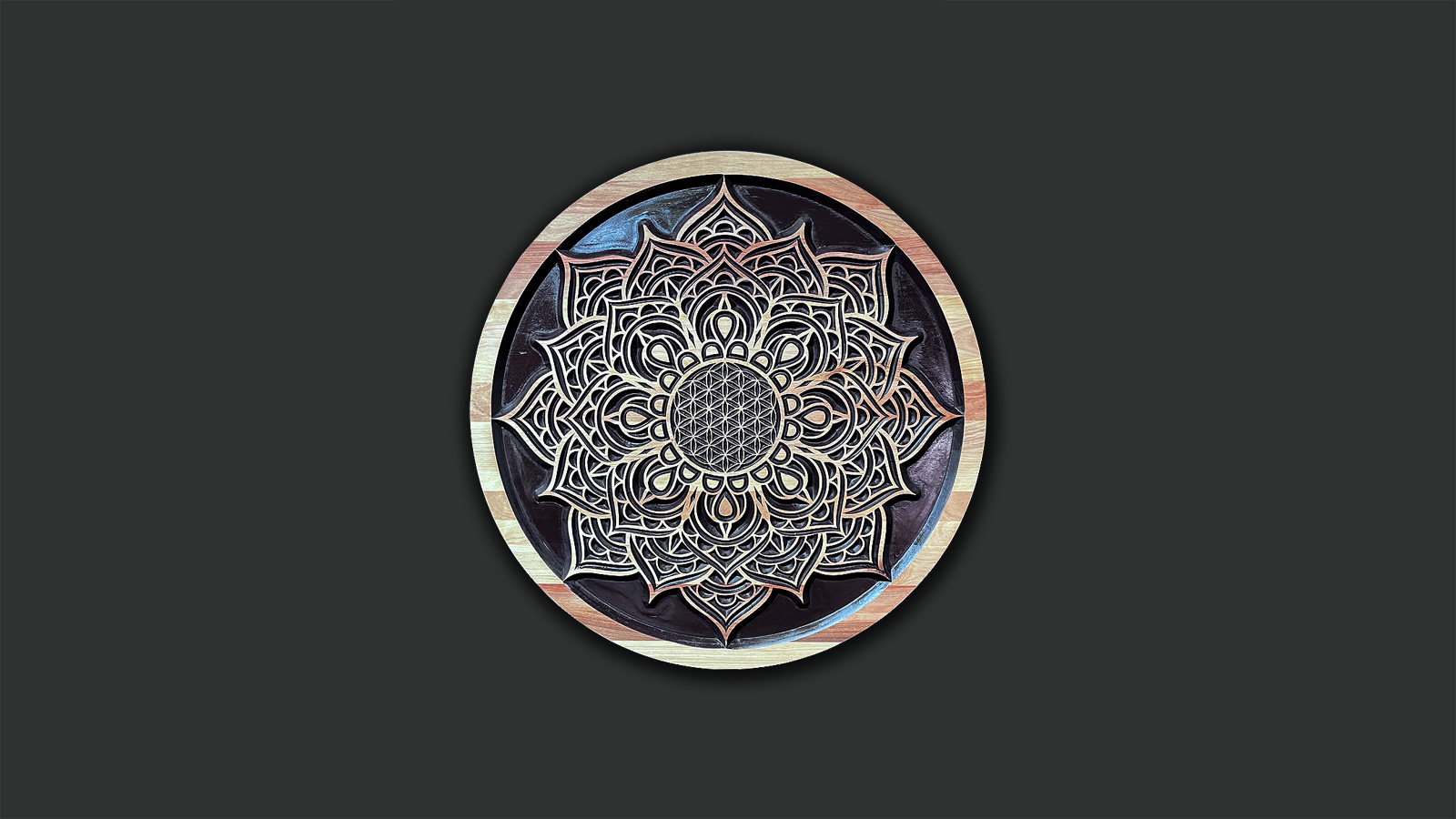 Mandala FLEUR DE LOTUS ET FLEUR DE VIE - Dimension : 58,5cm X 2,54cm -- 23pcs X 1pcs