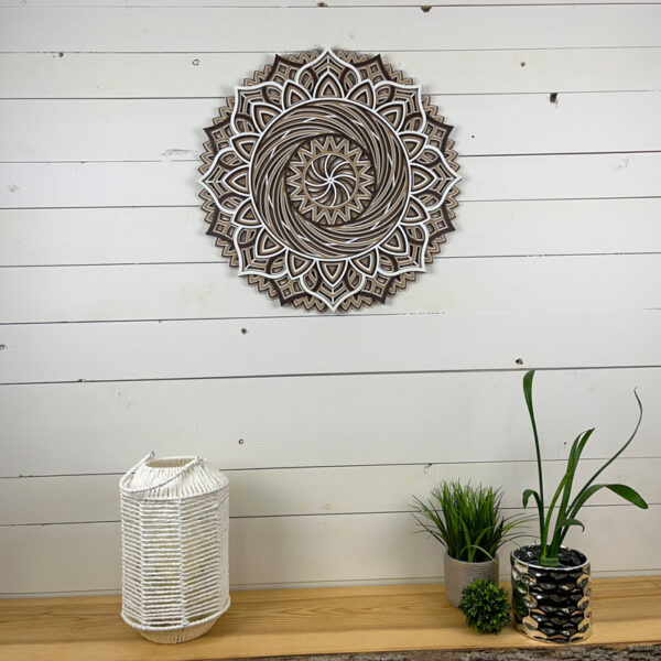 Mandala 3D - Spirale 60cm | Naturel - Marron - Blanc