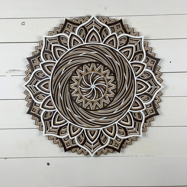 Mandala 3D - Spirale 60cm | Naturel - Marron - Blanc