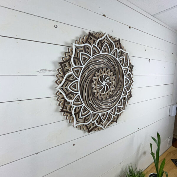 Mandala 3D - Spirale 60cm | Naturel - Marron - Blanc