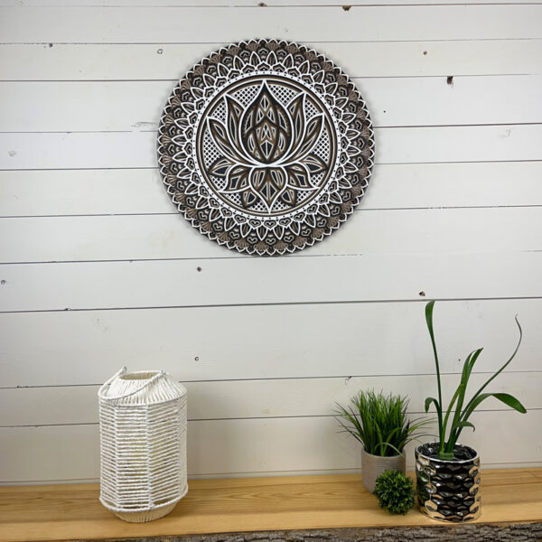 Mandala 3D - Fleur de lotus 60cm | Naturel - Blanc - Anthracite