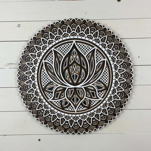 Mandala 3D - Fleur de lotus 60cm | Naturel - Blanc - Anthracite