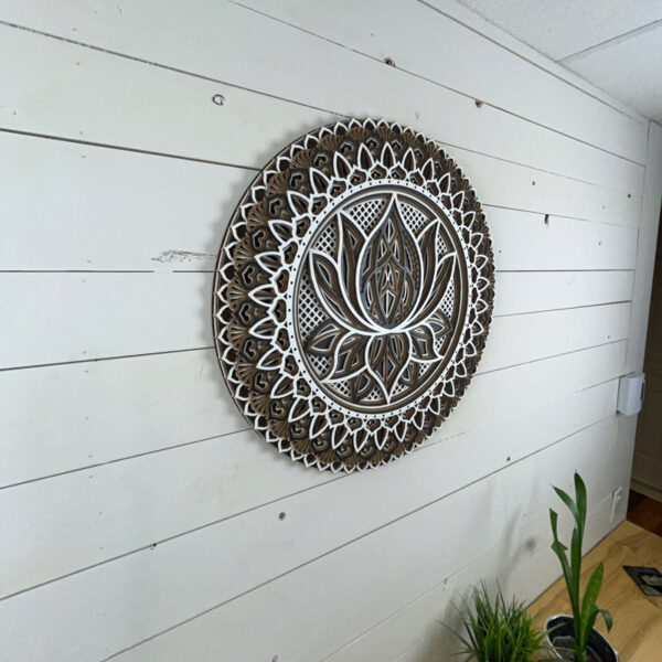 Mandala 3D - Fleur de lotus 60cm | Naturel - Blanc - Anthracite
