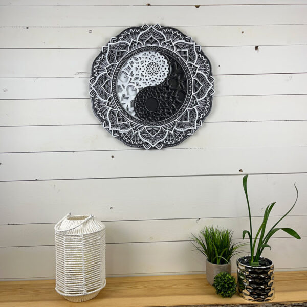 Mandala 3D - Yin Yang 60cm | Noir - Blanc