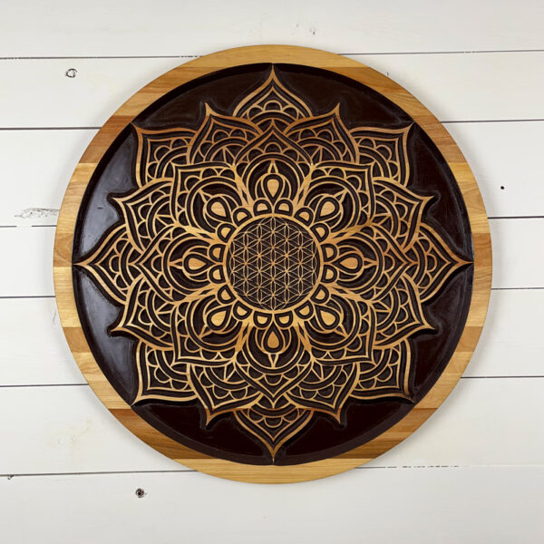Mandala en bois - Fleur de vie & Fleur de lotus 60x1,9cm | Merisier