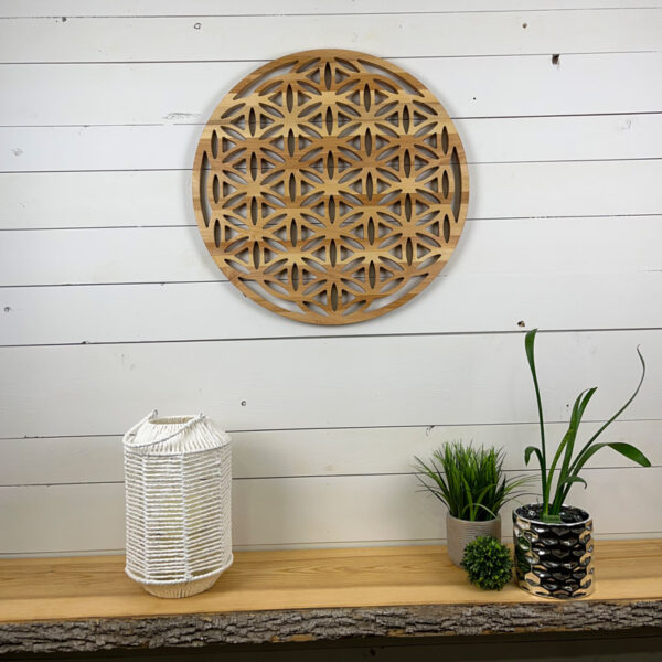 Mandala en bois - Fleur de vie 60x1,9cm | Merisier