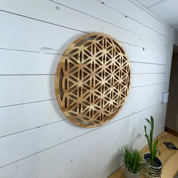 Mandala en bois - Fleur de vie 60x1,9cm | Merisier